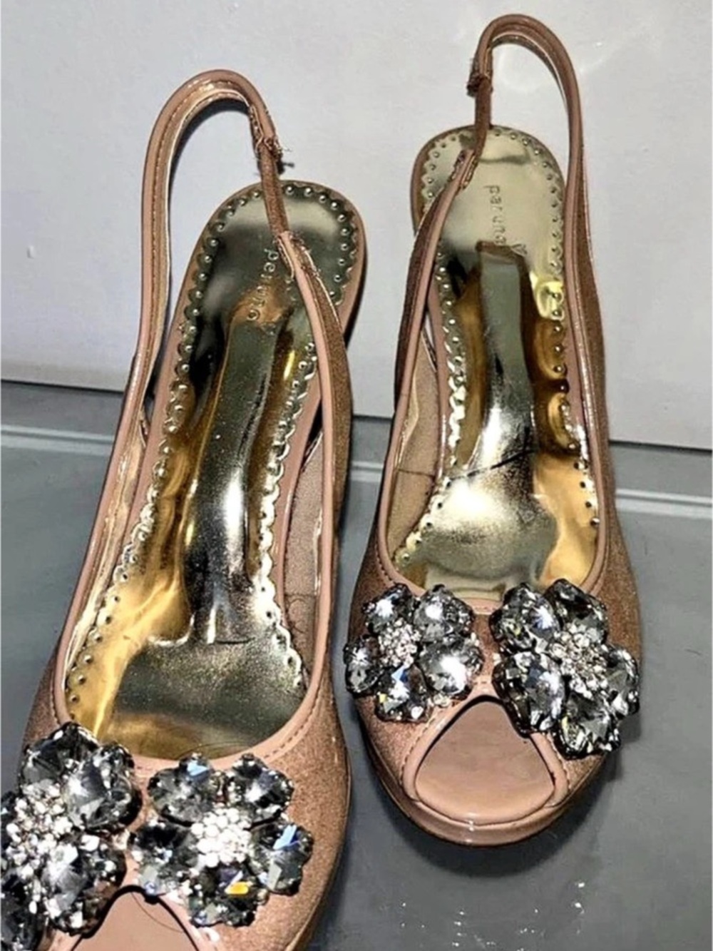 Patrizia Doriday Jeweled Heels Brown & Pink US 6